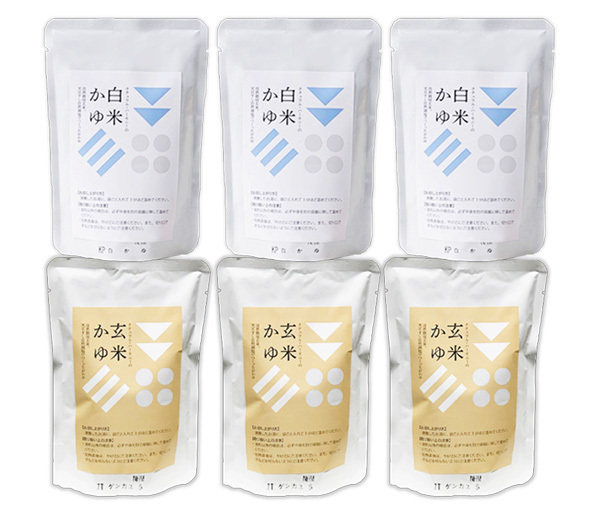 自然栽培 かゆ(白米３袋・玄米３袋(各200g))★無肥料・無農薬の自然栽培米★手軽に作れるレトルトのお粥★朝食や夜食に♪非常食にも♪