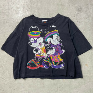 90年代 USA製 Disney ディズニー ミッキーマウス ミニーマウス Tシャツ ショート丈 レディース2XL相当