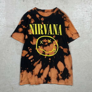 00年代 NIRVANA ニルヴァーナ スマイル バンドTシャツ バンT ブリーチ加工 メンズM-L相当