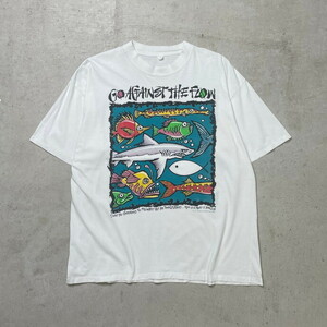 90年代 GO AGAINST THE FLOW アート 魚 プリントTシャツ メンズXL相当