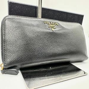 PRADA プラダ 長財布 ラウンドファスナー ブラック ヴィッテロダイノ ゴールドロゴ ユニセックス メンズ レディース