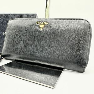 PRADA プラダ 長財布 ラウンドファスナー ブラック レッド バイカラー シボ革 ゴールドロゴ レディース