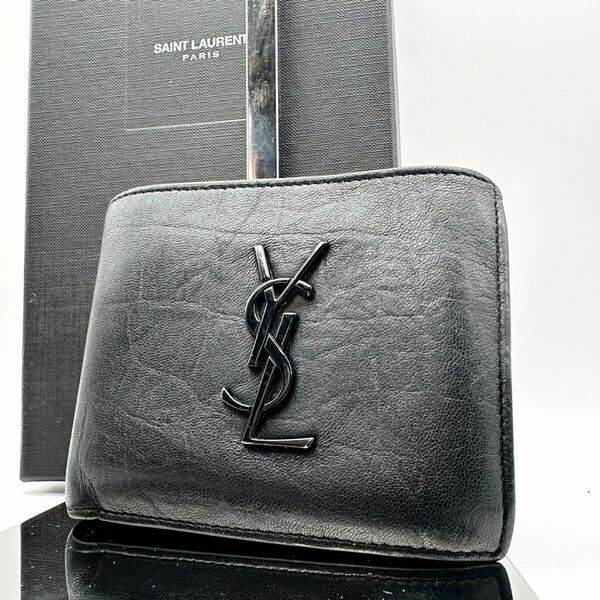 Yves Saint Laurent イヴサンローラン Saint Laurent サンローラン 二つ折り財布 ブラック YSL ユニセックス メンズ レディース