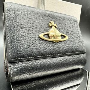Vivienne Westwood ヴィヴィアンウエストウッド 三つ折り財布 ブラック オーブ がま口 レディース コンパクト フラップ レザー 本革