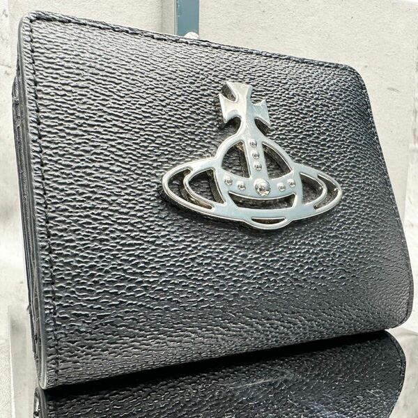 極美品●Vivienne Westwood ヴィヴィアンウエストウッド 二つ折り財布 ブラック オーブ がま口 レディース コンパクトウォレット