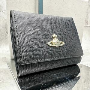 Vivienne Westwood ヴィヴィアンウエストウッド 三つ折り財布 ブラック オーブ がま口 レディース コンパクトウォレット レザー 本革