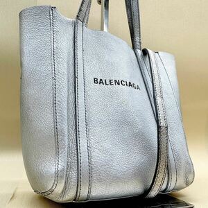  прекрасный товар * BALENCIAGA Balenciaga большая сумка сумка на плечо 2way серебряный унисекс женский мужской кожа 