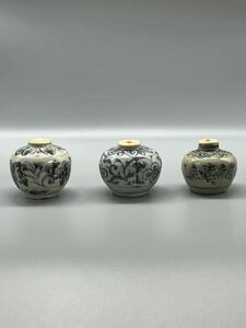 ★古中国 元-明時期青花茶入れ3点 染付 茶道具 