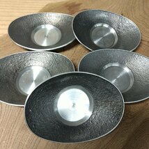 純錫製茶托 昇峰 茶托 本錫 茶道具 煎茶道具 小判 5客セット 錫製品 金属工芸 在銘 骨董 小道具【プi3887】_画像3