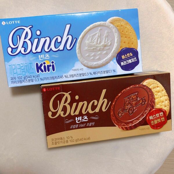 日本未発売 ロッテ Binch Kiri 韓国 菓子 クリームチーズ　チョコレート　クッキー　人気　ビンツ 24枚包装入り