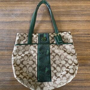 COACH Coach signature tote bag handbag bag bag green z-0528-18