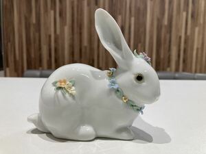 6692 LLADRO リヤドロ 花飾りの白うさぎ ウサギ フィギュリン 陶器 インテリア 