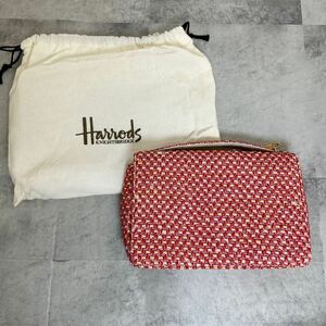 Harrods ハロッズ　ハンドバッグ　ツイード　赤系　レディース　G161