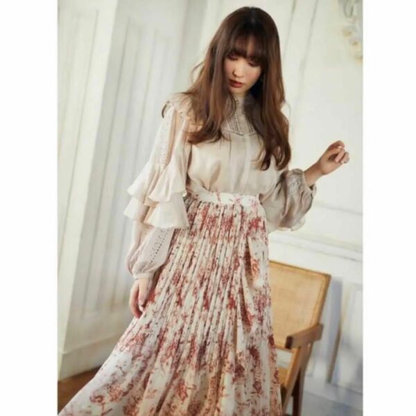 herlipto Pleated Chiffon Long Skirt　