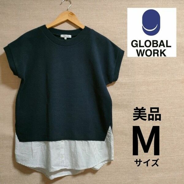 グローバルワーク　 Tシャツ 半袖 春夏 トップス ホワイト　 ネイビー系　ブラック　 半袖Tシャツ カットソー　美品　重ね着風
