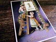 イラスト (27)◆P45 子供 少女 少年 ニューイヤー アンティークポストカード フランス_画像6