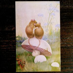 Noel Hopking I39 (11)◆ 動物 きのこ ハツカネズミ 子供 イラスト アンティークポストカード ビンテージ 外国絵葉書イギリスの画像1