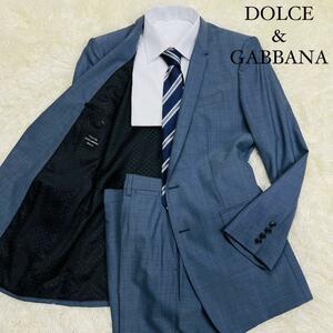 美品/ウール/ドルチェ&ガッパーナ◎Dolce&Gabbana GOLD スーツ セットアップ ブルーグレー 無地 総裏地 48 L