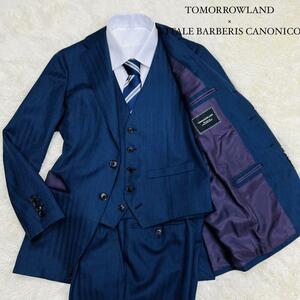  превосходный товар / шерсть 100%/kano Nico / Tomorrowland *TOMORROWLAND CANONICO костюм из трех частей выставить темно-синий темно-синий M~L