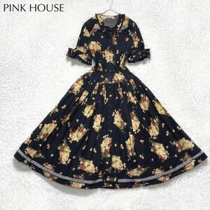 PINK HOUSE ピンクハウス ぶどう バスケット ワンピース ピコフリル レース リボン Aライン フレア ロング 可愛い