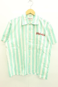 【中古】 WEIRDO メンズ半袖シャツ M 半袖シャツ WEIRDO M 白 ホワイト 緑 グリーン ストライプ