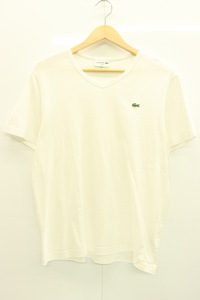 【中古】 LACOSTE メンズTシャツ L Vネック Tシャツ LACOSTE L 白 ホワイト ロゴ