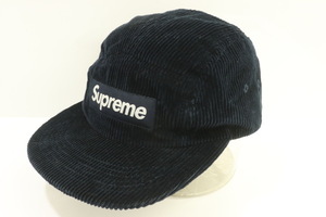 【中古】 Supreme メンズキャップ - 20SS Wide Wale Corduroy Camp Cap Supreme - 紺 ネイビー ワッペン ロゴ コーデュロイ