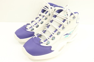 【中古】 Reebok メンズスニーカー 27cm CLASSIC QUESTION MID Reebok 27cm 白 ホワイト 紫 パープル ロゴ