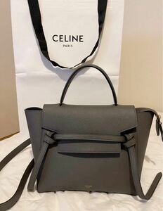 【ほぼ未使用】新ロゴ　セリーヌ　ベルトバッグ　マイクロ　グレー　CELINE