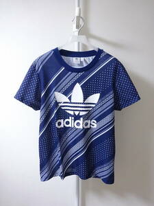 adidas Originals バンダナ柄 トレフォイル 半袖Tシャツ ネイビー 紺 レディース L アディダス オリジナルス