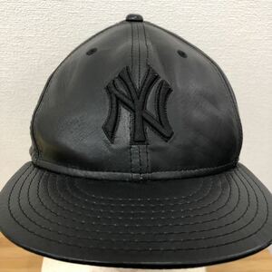 ニューエラ NEW ERA ニューヨーク・ヤンキース 59FIFTY 帽子 キャップ ブラック 7(1/2) 100% レザー 革