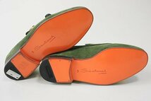 極美品★ SANTONI サントーニ ◆ MANOTA ダブルモンク スエード レザー ローファー UK4.5 (約23.5cm) グリーン ドレスシューズ 靴 ◆2/_画像6