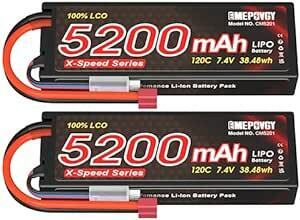 7.4V リポバッテリー 5200mAh 120C 2S Lipo 電池 2個セット Deans T付き X-Speed Seri