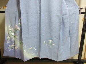 27789訪問着袷♪上品！淡いきれいなブルー！ぼかし！花文様！身丈152！美品♪