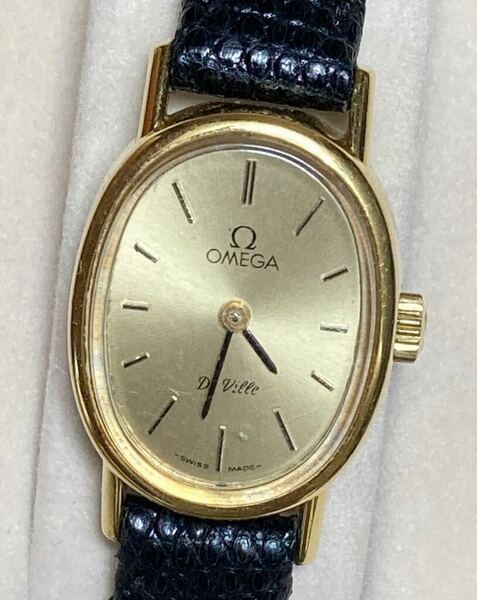 良品　OMEGA オメガ　デビル　手巻き　革ベルト　ゴールド色　腕時計