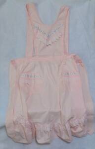 ♪ レトロ　エプロン　日本製 綿100％　ピンク　ポケット2個　綿フリルレース　花柄リボンテープ　未使用 保管品　