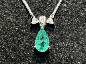 [1 jpy start ]Pt850 platinum emerald diamond pendant necklace 40cm E2.19ct D0.35ct 10.54g