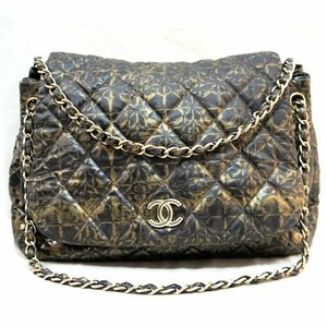 中古・訳あり【CHANELシャネル】マトラッセ ナイロンキルティングショルダーバッグ Wチェーン ゴールド×黒 デカマトラッセ シールあり