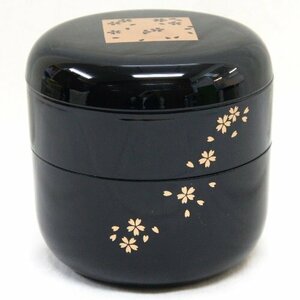 中古・未使用【たち吉 信玄弁当箱 桜】橘吉 箱付 2段重 ランチBOX おかず仕切りあり メラミン樹脂にウレタン塗装 直径12.6×H12cm 314g