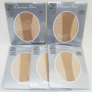 未開封・未使用【Christian Dior ディオール】左足ワンポイント ストッキング5足セット Diorロゴ カカト付 アウトゴム シャンティー M