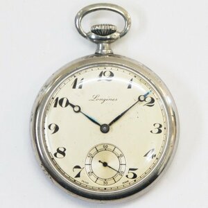 中古・ヴィンテージ【LONGINES ロンジン】手巻き懐中時計 シルバー文字盤 ラウンドケース スモセコ 15石 稼働品 アンティーク感あり 1960