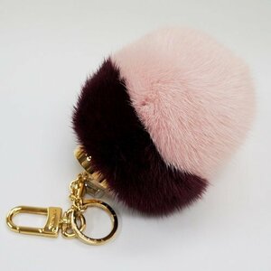  used * super-beauty goods [Louis Vuitton/ Louis Vuitton ] Bubble Duo M00018 mink fur bag charm . key holder pink × bordeaux 