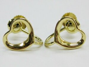  used * burnishing settled [TIFFANY Tiffany ] standard K18YG Open Heart earrings Pele ti2.6g 18K 750