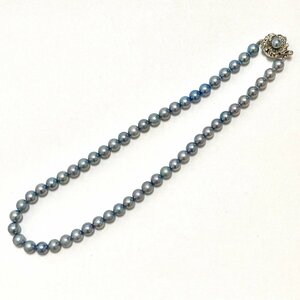 rm) パール幅 約6.5mm~ パール ネックレス ブルー系 重量約27.6g/全長約40cm 留め具 SILVER 刻印 服飾品 アクセサリー 中古 USED 現状渡し