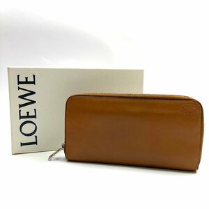 rm) LOEWE ロエベ レザー ラウンドファスナー 長財布 ウォレット キャメル 茶系 ブラウン アナグラム ※中古 小銭入れファスナープル欠損