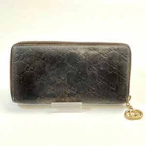 A) GUCCI グッチ シマ レザー GG柄 ラウンドファスナー 長財布 212110・0416 札/カード/コイン収納 使用感有 中古 USED 現状渡し