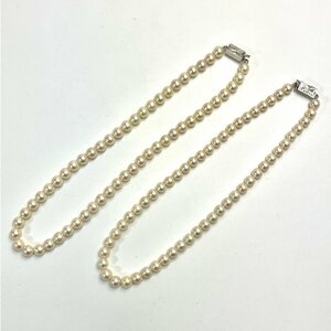 A) パール幅 約6.5mm~ パール ネックレス 2点 連結可能 重量約28.9g/24.6g 留め具 SILVER アクセサリー ケース付属 中古 USED