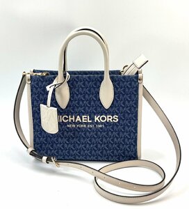 A) MICHEL KORS マイケルコース ハンドバッグ ミレラ デニム×レザー 2way ショルダー 中古美品