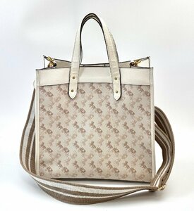 A) COACH コーチ 89143 フィールド トート ウィズ ホース アンド キャリッジ プリント チョーク トープ 2Way ショルダー 中古