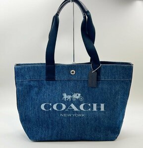 A) COACH コーチ デニムトートバッグ 大型 F67415 ロゴホースアンドキャリッジデニム 中古